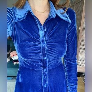 Blue Velvet Button Up Dress